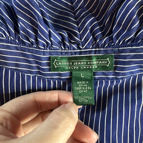 Ralph Lauren Navy Striped Ruffle Blouse - Picture 2 of 8